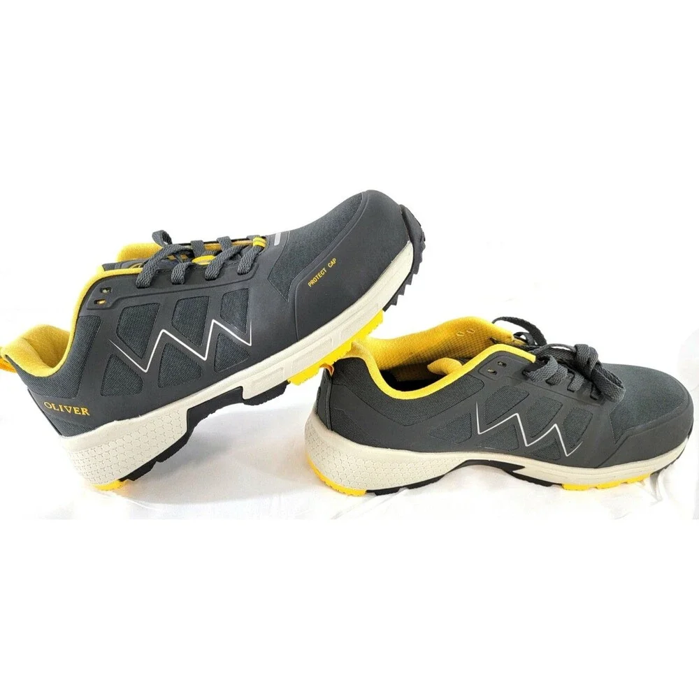 NEW Oliver Men's Grey /Yellow Fixit Series Steel Toe Shoes Size 8 NWOT